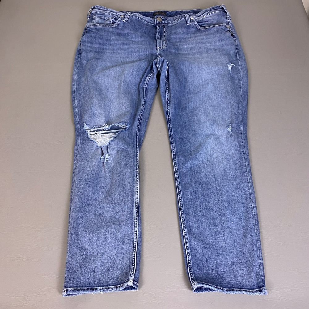 Silver Jeans‎ Co Womens Plus Size 22  Boyfriend Distressed Straight Denim Blue
